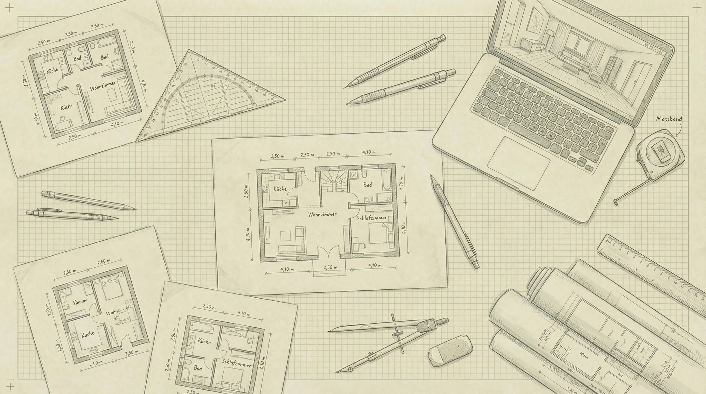 Architektur-Skizzen - Grundrisse und Planungswerkzeuge