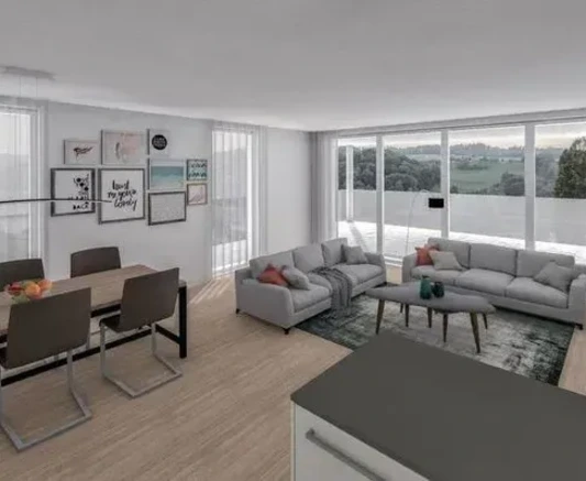 Fotorealistische 3D-Visualisierung eines Wohnzimmers – Innenarchitektur von 3inDesign Schaffhausen